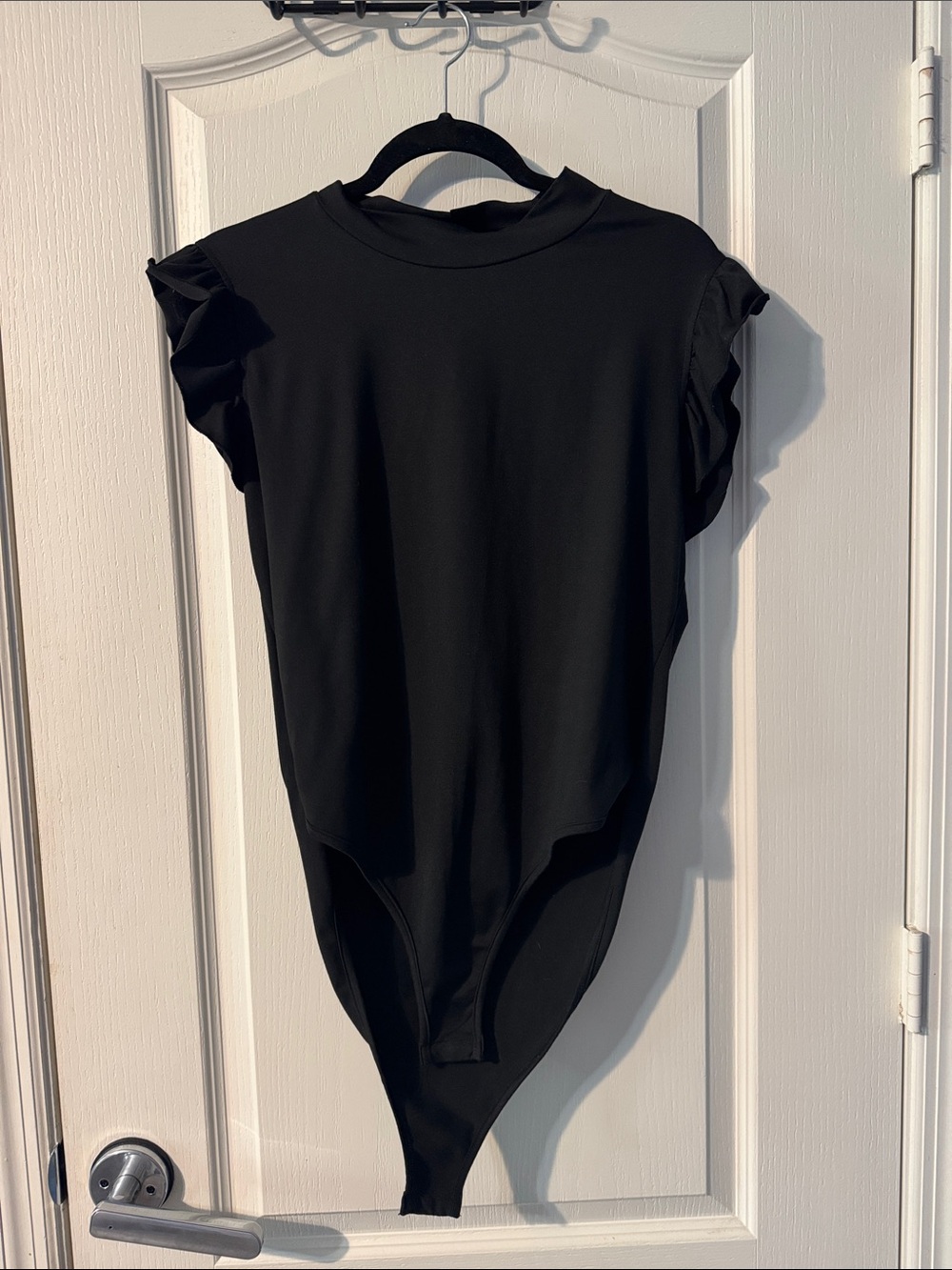 Women’s Black Ruffle Sleeve One-Piece Bodysuit plus size curvy